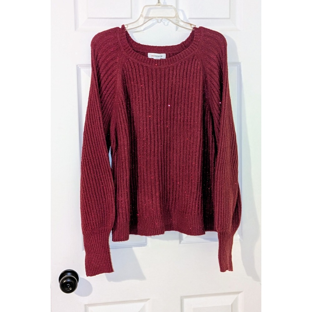 Liz Claiborne Women's Burgundy Sparkle Ribbed Sweater Long Sleeve Size XXL NWT